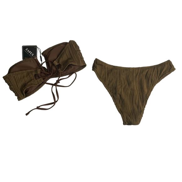 NWT - Zaful V-Wired Ruffle Ribbed Bandeau Bikini - Picture 2 of 3